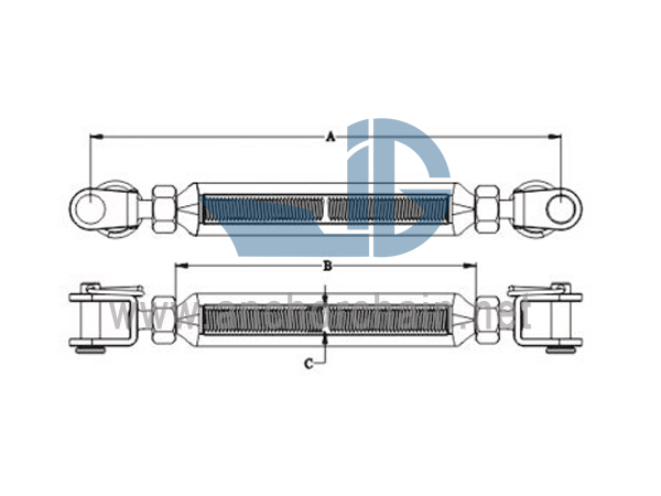 ປະເພດກອບ Turnbuckle ດ້ວຍ Nut Jaw Jaw SS304 ຫຼື SS316
