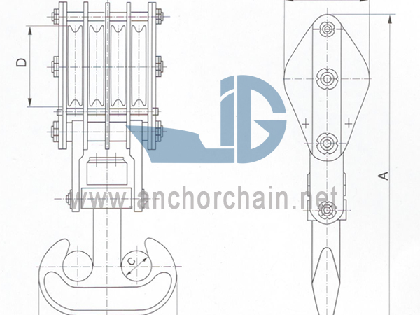 ZHC Series 4 Sheave Wire Rope Block ສໍາລັບ Ship-twin hook